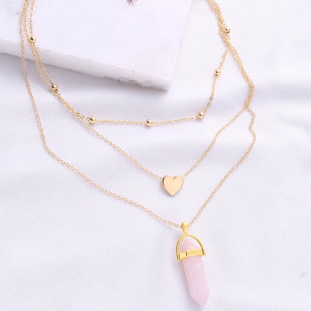 Gold Heart Pendant Layered Chain Necklace